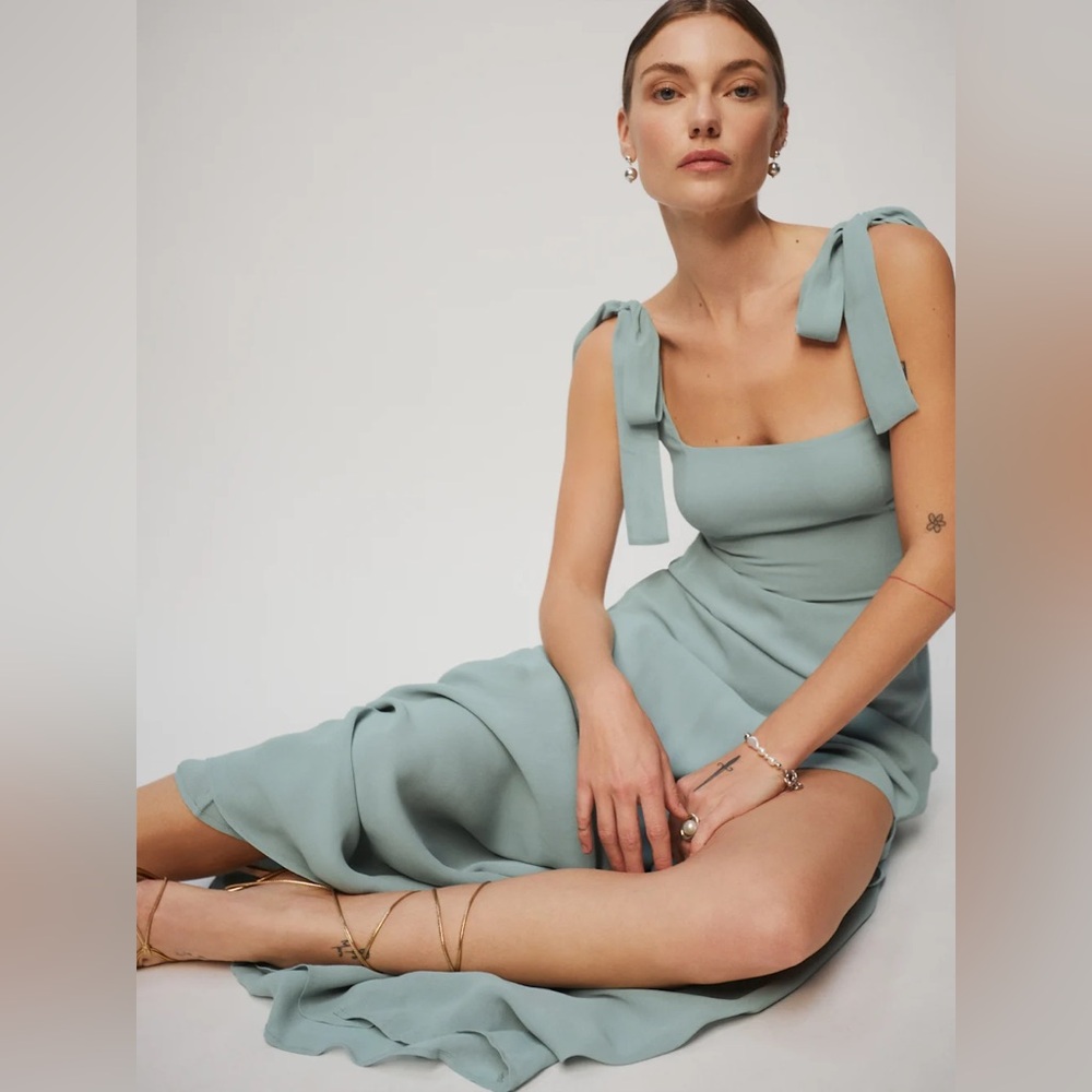 Reformation Tie Strap Maxi Westerly Dress in Celadon Blue Green Size 6